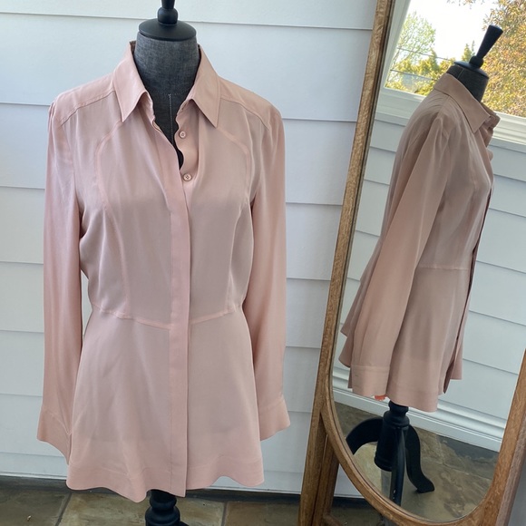 Blush Pink Nude Philosophy Blouse with Bib Front & Double Hem Top Stitch Back - Picture 6 of 10